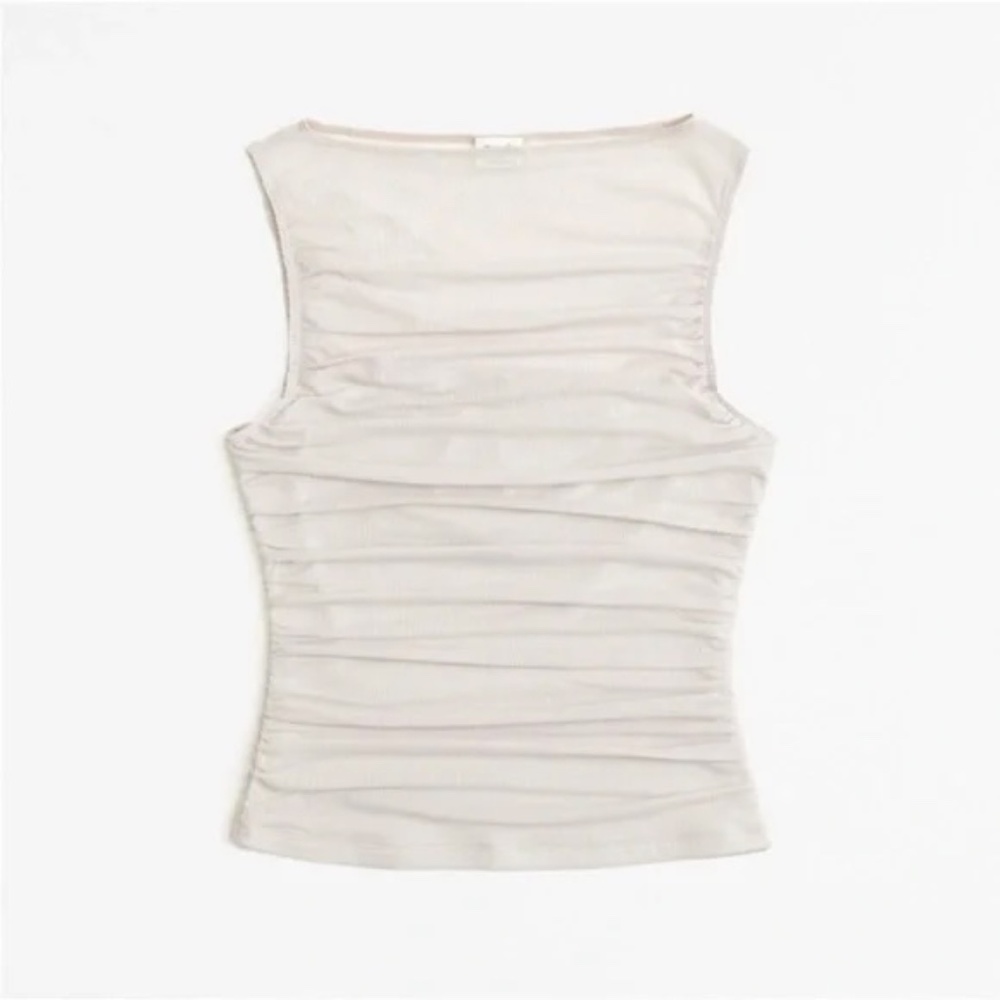 Abercrombie & Fitch Mesh Ruched Slash Top in Beige Size Small NWOT